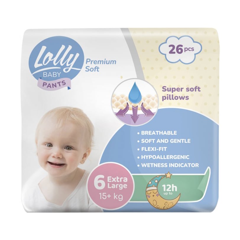 Підгузки-трусики Lolly Premium Soft Extra Large розмір 6 (15+ кг), 26 шт
